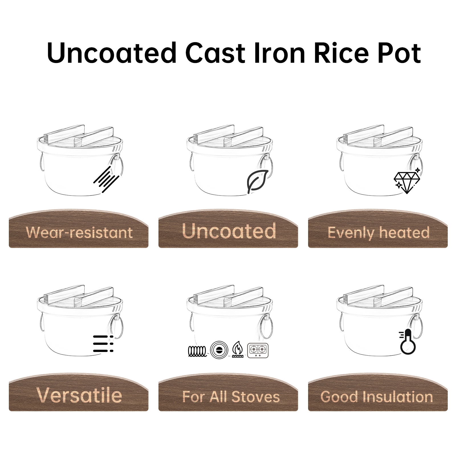 WANGYUANJI Cast Iron Dutch Oven With Wooden Lid, Safe And Non-Coatings, Deep Pot For Camping, 7.9" Cast Iron Pot With Handles For Cooking Rice, Soup, Skewers_voghion.com